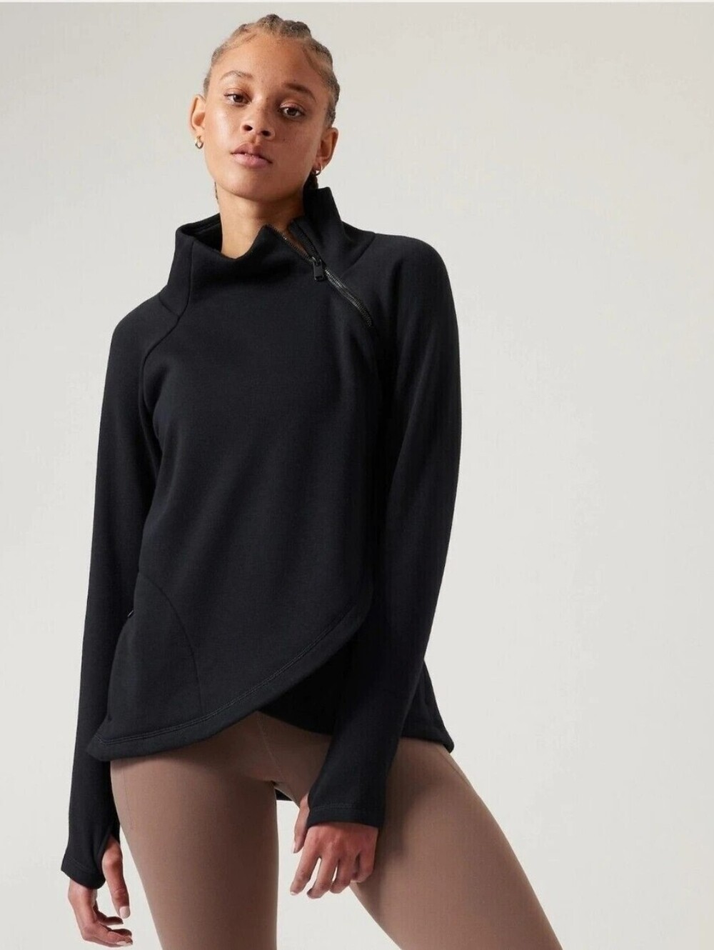 Athleta Cozy Karma Asym Pullover, Color Black Size 2X